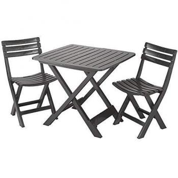 Set de Jardín Plegable Antracita - 2 Sillas y Mesa