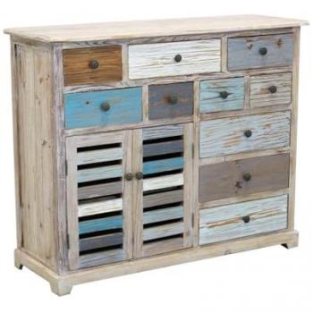 Credenza in Legno Colorato con Effetto Shabby Chic - 10 Cassetti e 2 Ante
