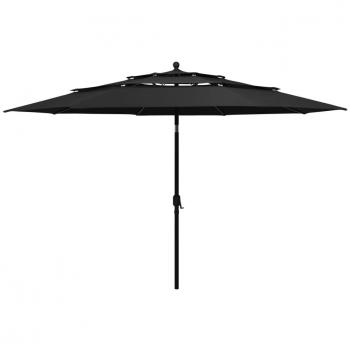 Ombrellone 3 Strati con Palo in Alluminio Nero 3,5 m