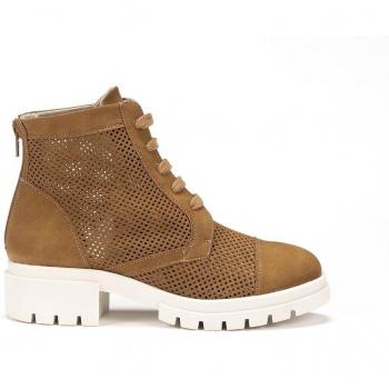 Dorking - Botines de mujer en tejido color marrón con cordones