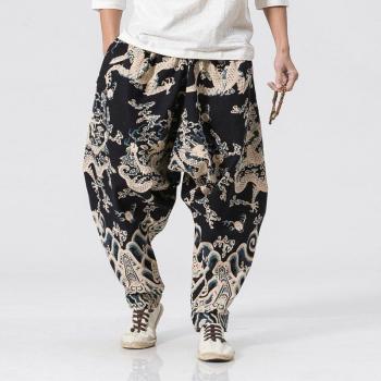 Men's Dragon Print Casual Loose Pants