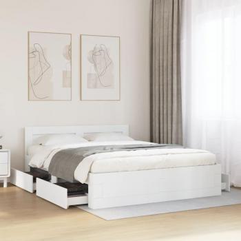 VidaXL Bed Frame including Headboard, White, King Size (150 x 200 cm), without Mattress