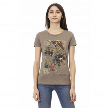 Trussardi Women's Brown Cotton T-Shirt with Front Print - Size L