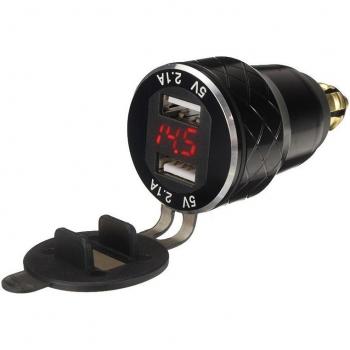 2 in 1 CNC 4.2A Dual USB Ports Charger with Voltmeter for BMW Hella/DIN Motorcycle and Car