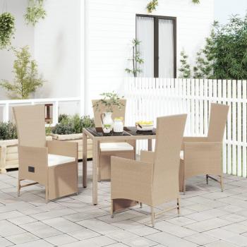 Set de comedor de jardín 11 piezas con cojines ratán sintético beige