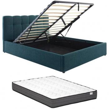 Coffre Lit Bleu Canard 140x190 avec Tissu Bouclette – Maziri