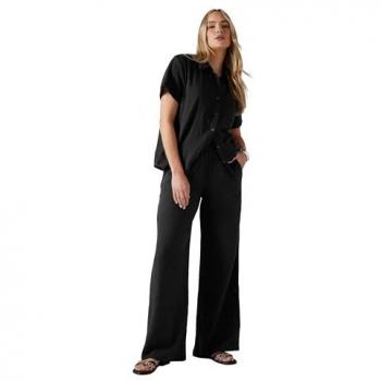 T-shirt Long Tall Sally – Tissu chiffonnier, 44tall, couleur noire