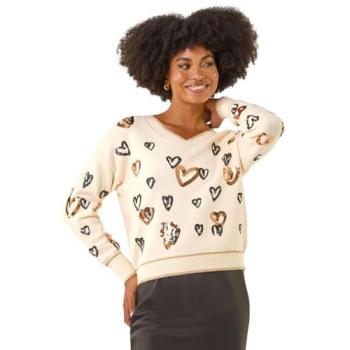 Scattered Heart V‑Neck Cardigan in Ivory – Women’s 20