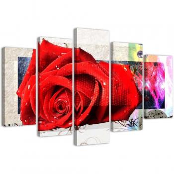 Immagine su tela 5 pezzi Fiori di Rosa Rossa 100x70