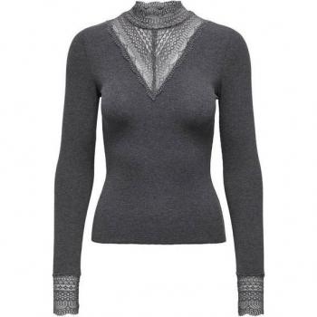 ONLY Spitzenshirt „TILDE“ Hochkragen Lace Top L/S – Größe M – Frauen – Anthrazit