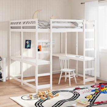 VIDAXL Letto Soppalco Scrivania e Scala Bianco 180x200cm Massello Pino 484851