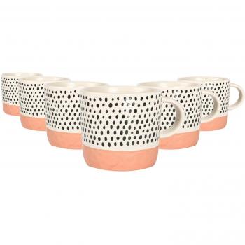 Nicola Spring Dipped Dotty Stoneware Coffee Mugs Set - 385ml - Pack of 6