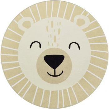 Tapis Rond Enfant « Lions & Ours » – 160 cm, beige, facile à nettoyer