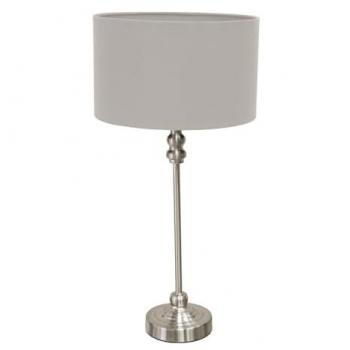 Maggie Brushed Chrome Candlestick Slim Table Lamp with Fabric Drum Lamp Shade