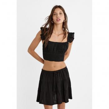 Top corto ricamato con spalline - Nero XS