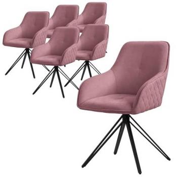 Set de 6 Sillas de Comedor Giratorias con Respaldo y Reposabrazos Rosa Antiguo