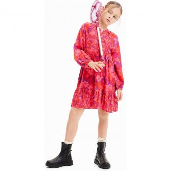 Vestido Infantil Estampado Flores Rojo