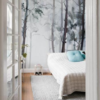 Papier Peint Arbre Aquarelle pour Chambre