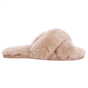 Women’s Genuine Sheepskin Dove Crossover Slides - Pink, Warm and Fluffy, Size EU 38