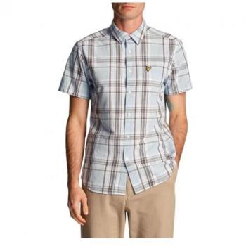 Lyle & Scott Kurzarmhemd Leinen Karo Hellblau M