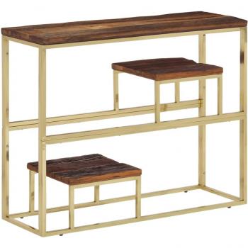 VIDAXL - Tavolino Consolle Dorato Acciaio Inox e Traverse Legno Massello Oro