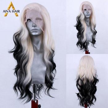 Straight Black White Synthetic Lace Front Wig