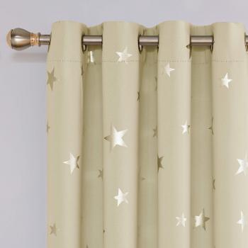 Deconovo Cortinas Opacas con Estrella Plateada 2 Paneles 140 x 180 cm Beige