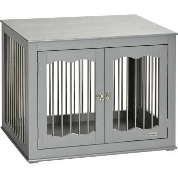 Pawhut Furniture Style Dog Crate with Three Doors, Grey