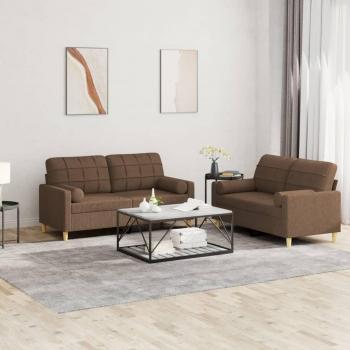 VIDAXL - Set Di Divani 2 Pz Con Cuscini Marrone In Tessuto