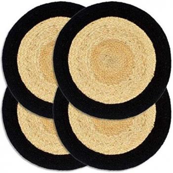 VidaXL Napperons 4 pcs Noir Uni 38 cm Rond Jute et Coton