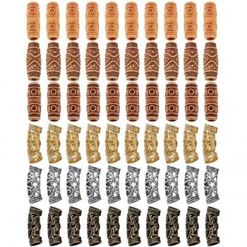 60 Pcs Faux Wood and Metal Hair Braiding Beads