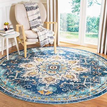 Blue Geometric Border Area Rug