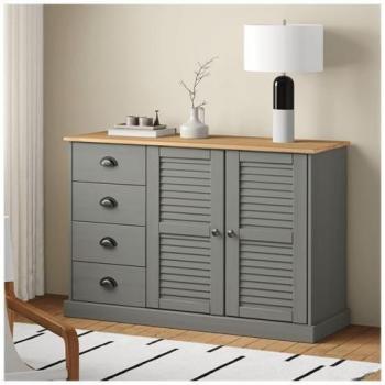The Living Store Sideboard „Vigo“ in Kiefer Massivholz – Grau, 113 x 40 x 75 cm