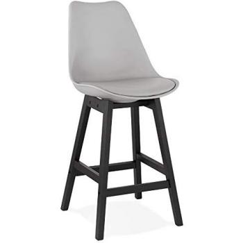 Tabouret snack mi-hauteur 'CAMILA MINI' gris avec pied en bois noir