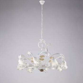 Bonetti Illumina - Lámpara de hierro lacado blanco shabby 8 luces H.52 - max 112 - Ø85