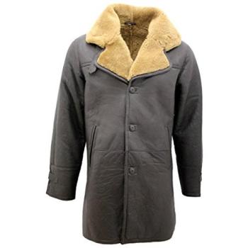 Infinity Leather Men's XL Warm Shearling Sheepskin Crombie Coat in Brown