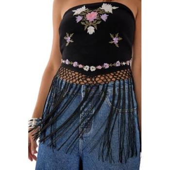 Tie‑Back Fringe Bandeau Dressy Top – Size 10, Black