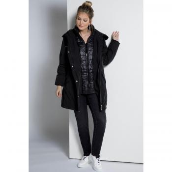 Plus Size Waterproof Quilted Inset Triple Function Parka for Women, Black, Size 24/26