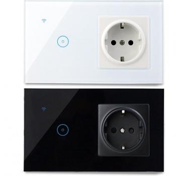 Wifi Smart LED Light Switch with EU Socket 220V 2 Gang