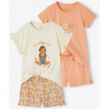 Conjunto de pijamas de canalé con short y frutas para niña
