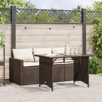 VidaXL 2 Piece Garden Dining Set with Cushions Brown Poly Rattan