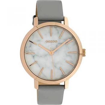 Oozoo Damen-Uhrenmodell C10111: 38 mm Marmor‑Zifferblatt mit Rose‑Lederband in Marmor/Hellgrau