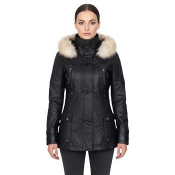 Infinity Leather Women’s Lamb Quilted Parka with Fur Hood – Duchess Black (Size 8)