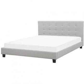 Cama Beliani tapizada en poliéster gris claro 180 x 200 cm La Rochelle
