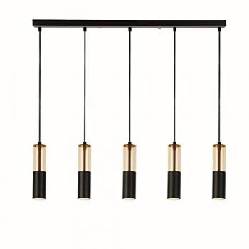 Araña moderna Merrygold, acero negro ámbar, 5 luces GU10