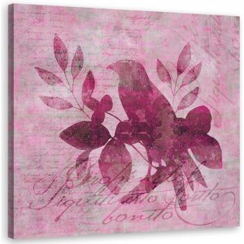 Rosa Vogel Ast Leinwand 30x30cm – Großformatiges Kunstwerk