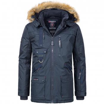 Geographical Norway Herren Winterparka Chirac mit abnehmbarer Fellkapuze (Marineblau, XL)