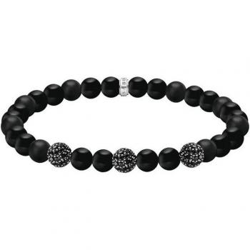 Obsidian‑Armband Thomas Sabo, drei Zirkonia‑Beads – A2195-705-11-L21