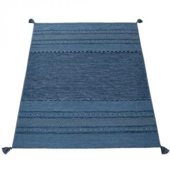 Tapis Tissé Bleu 100 % Coton – Motif Moderne – 120×170 cm