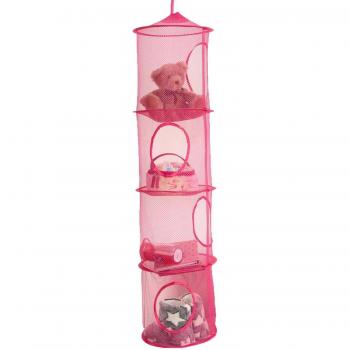 4 Tier Large Toys Storage Hanging Net Organiser Basket - Pink